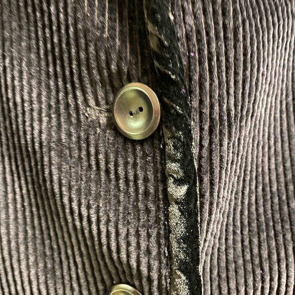 J Jill Tuxedo Collar Wide Wale Corduroy Jacket w/Velvet Trim, Back Belt Black L - Picture 4 of 6